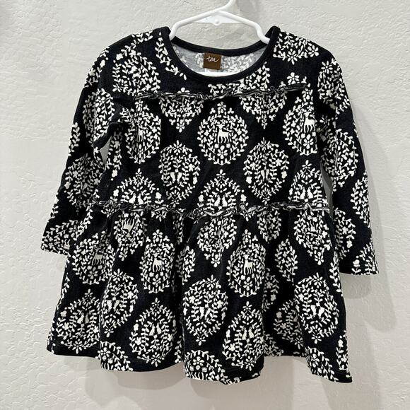 Tea Collection Black & Cream Patterned Tiered Dress - Picture 1 of 8
